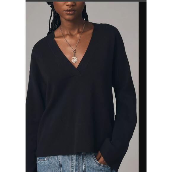 NWT Good American Black V-Neck Sweater - XXS/XS - Picture 4 of 5